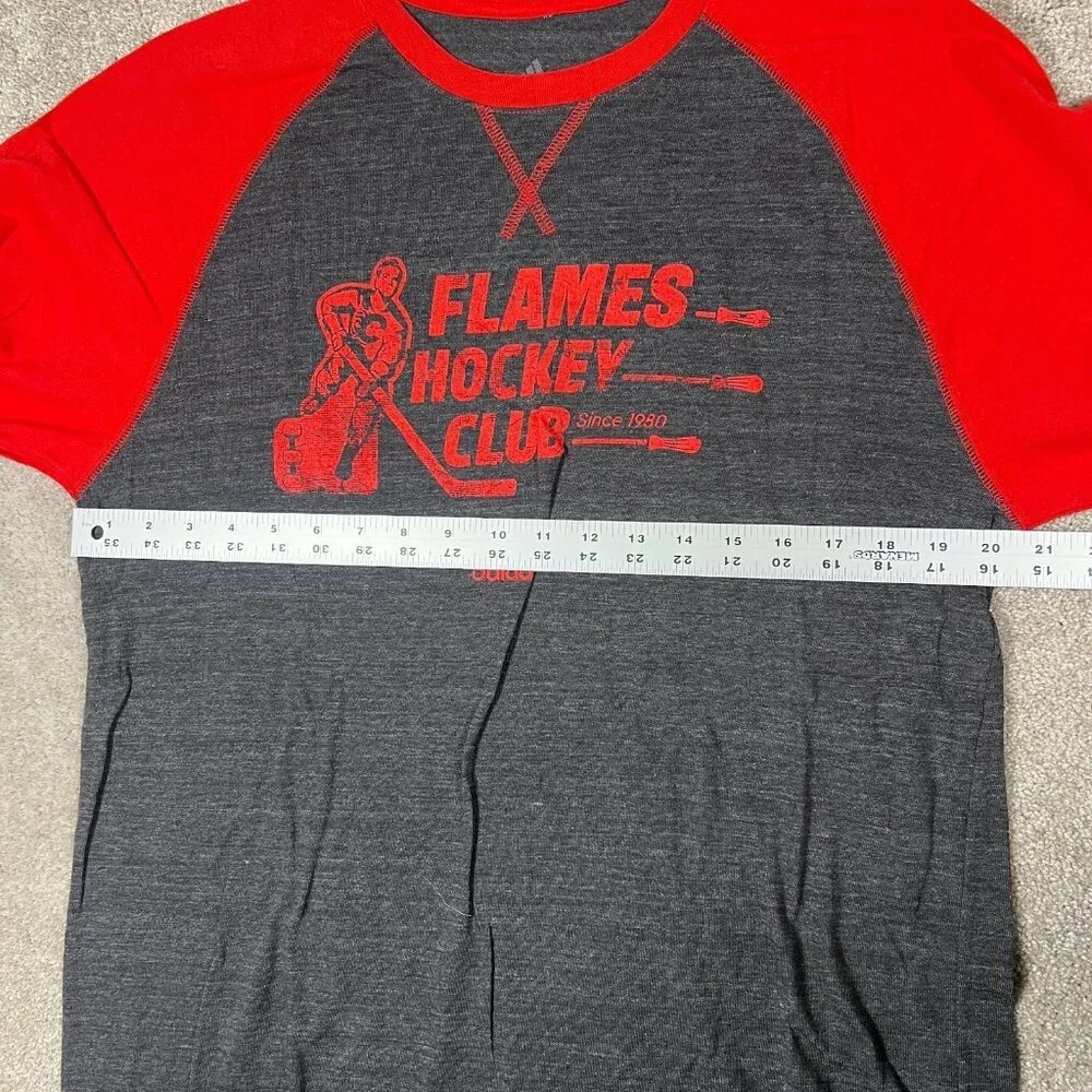 Adidas Mens Large Gray Red Calgary Flames Hockey‎ Club Raglan Sleeve T-Shirt NWT
